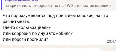 Предупреждение о коррозии и уточняющий вопрос клиента — фрагмент WhatsApp